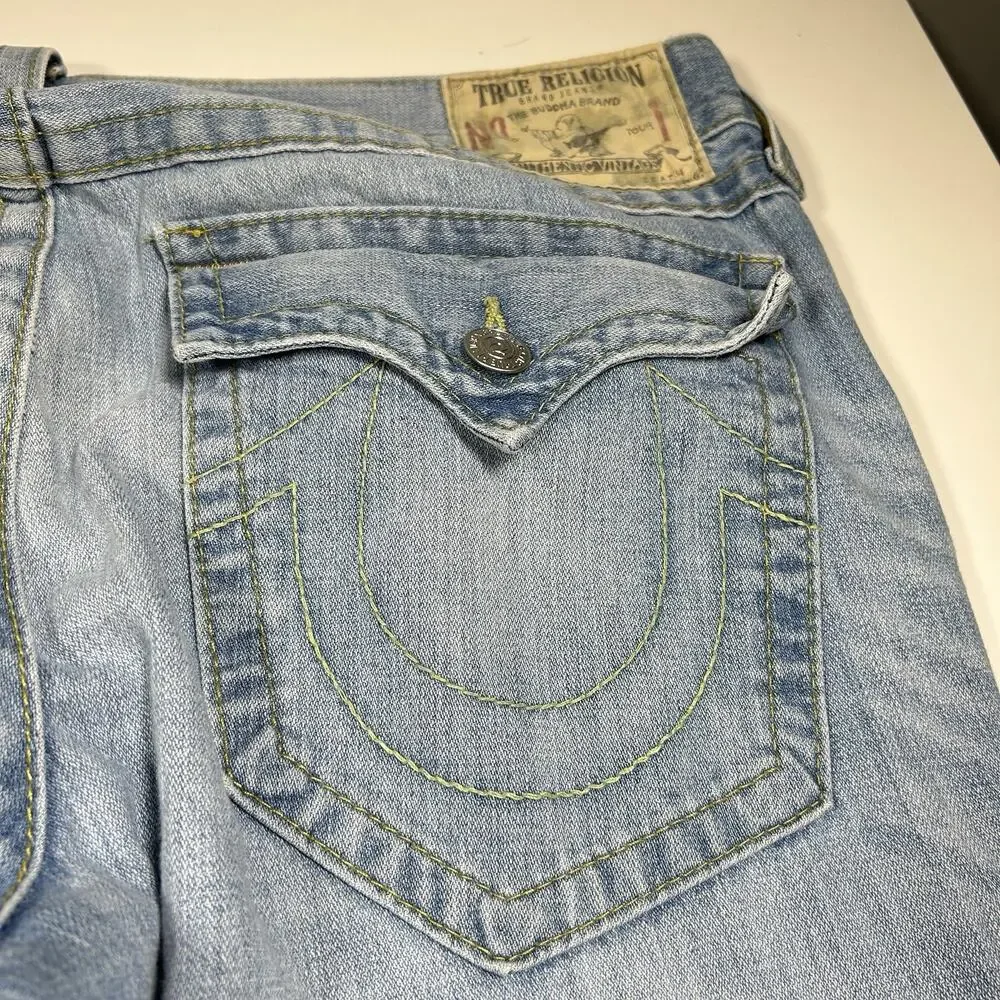 True Religion Ricky Jeans Mens 36x29.5 Light Wash Made In USA Y2K Distressed
